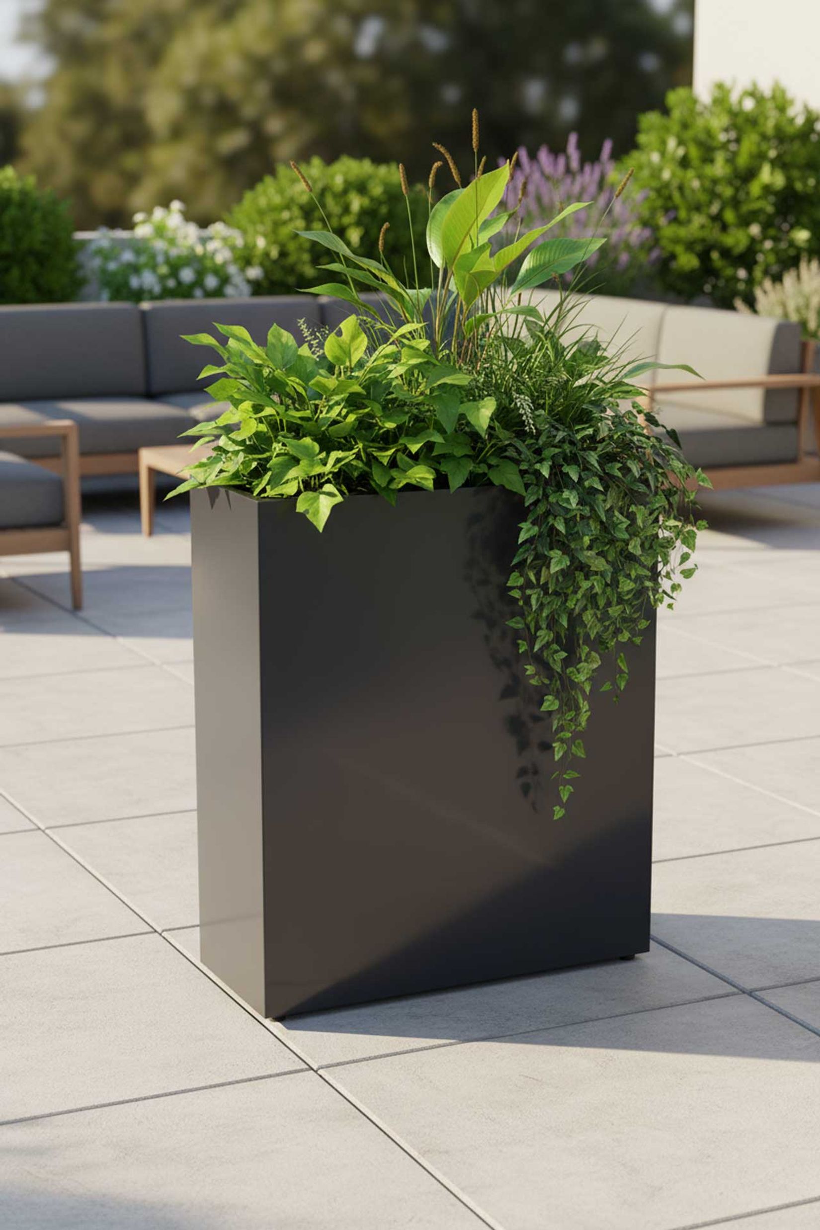 Raumteiler mit Rollen pulverbeschichteter Edelstahl "Elemento", Anthrazit