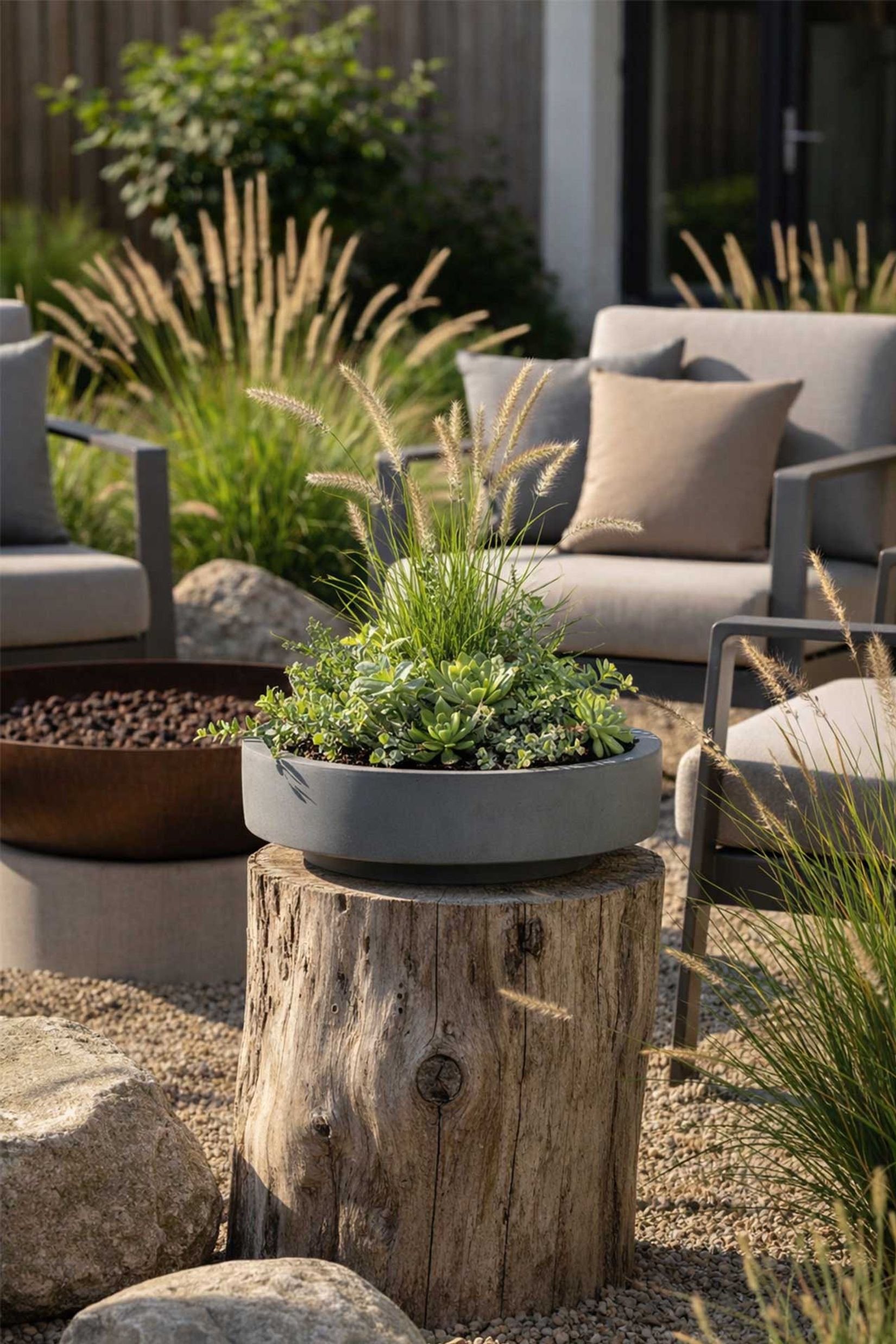 Pflanzschale Dekoschale rund Fiberglas ESCADA LOW Beton-Design Grau