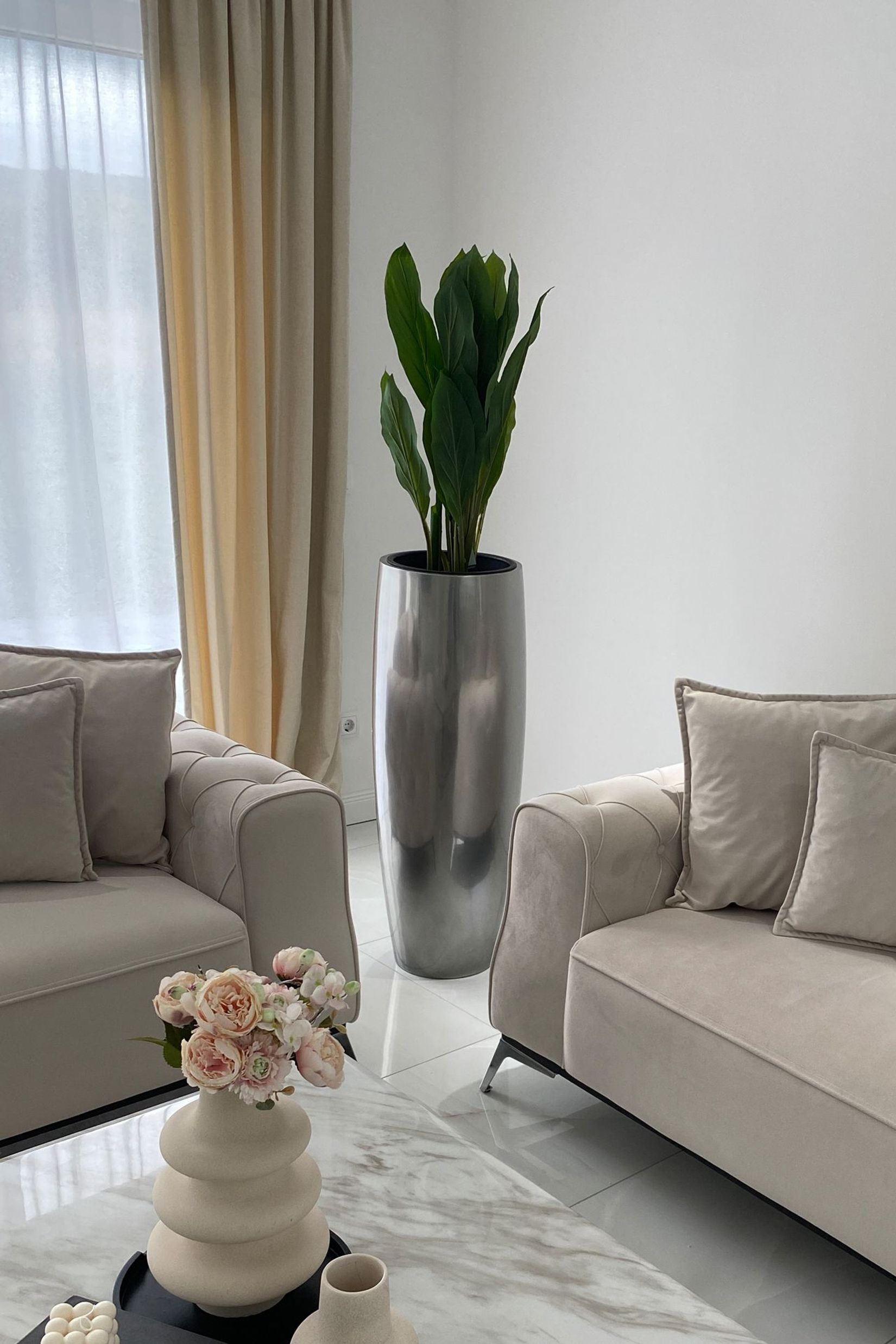 Pflanzkübel Blumenkübel Fiberglas GALA Silber Metallic
