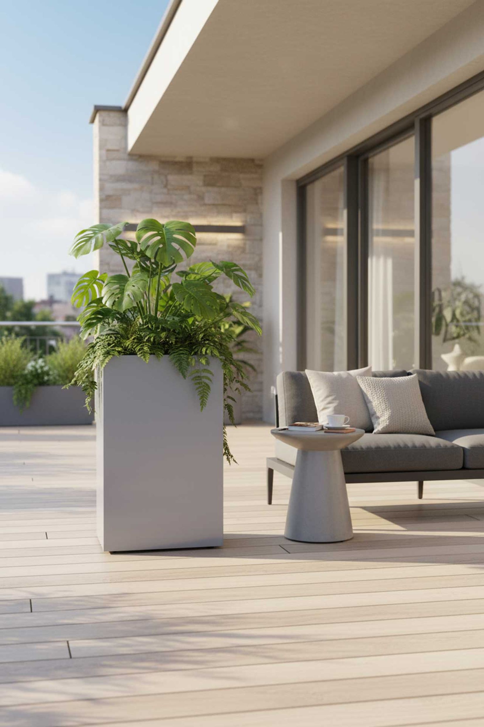 Raumteiler mit Rollen pulverbeschichteter Edelstahl "Elemento", Silbergrau