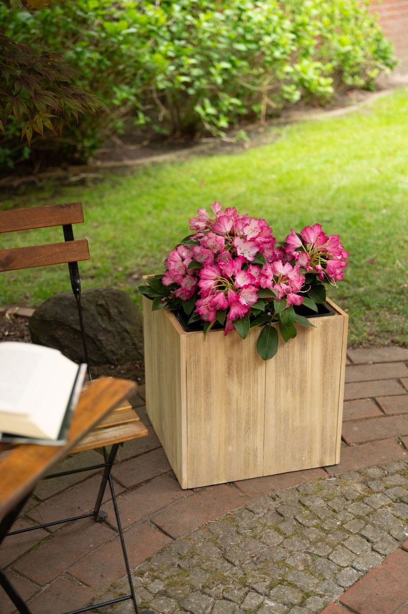 Pflanzkübel Blumenkübel Würfel Holz BLOCK - Hellbraun | 43x43x43 cm | 2025714543