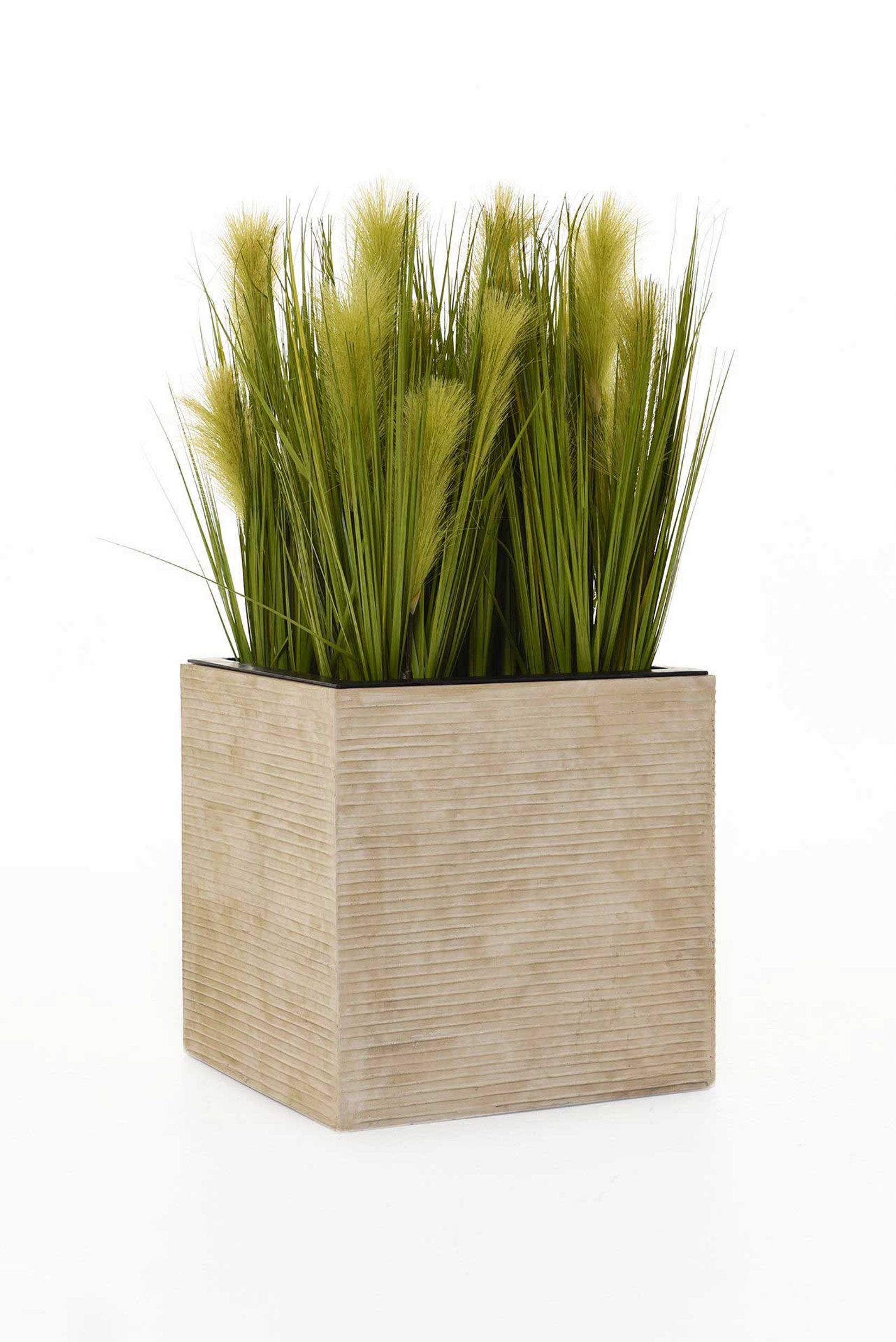 Pflanzkübel Blumenkübel Fiberglas "Block" Würfel, Beige gestreift