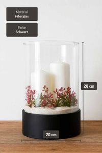 Windlicht Kerzenhalter CANDIRA rund Schwarz Matt