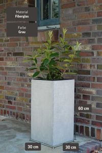 Pflanzkübel Blumenkübel Fiberglas "Block" Säule, Beton-Design, Grau
