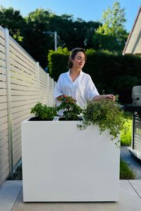 Pflanzkübel Raumteiler auf Rollen Fiberglas "Elemento", Weiß Matt