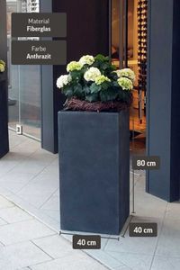 Pflanzkübel Blumenkübel Fiberglas Steinoptik "Block" Säule, Anthrazit