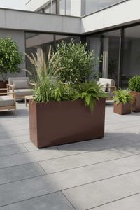 Raumteiler mit Rollen pulverbeschichteter Edelstahl "Elemento" niedrig, Mocca Raumteiler mit Rollen pulverbeschichteter Edelstahl "Elemento" niedrig, Mocca