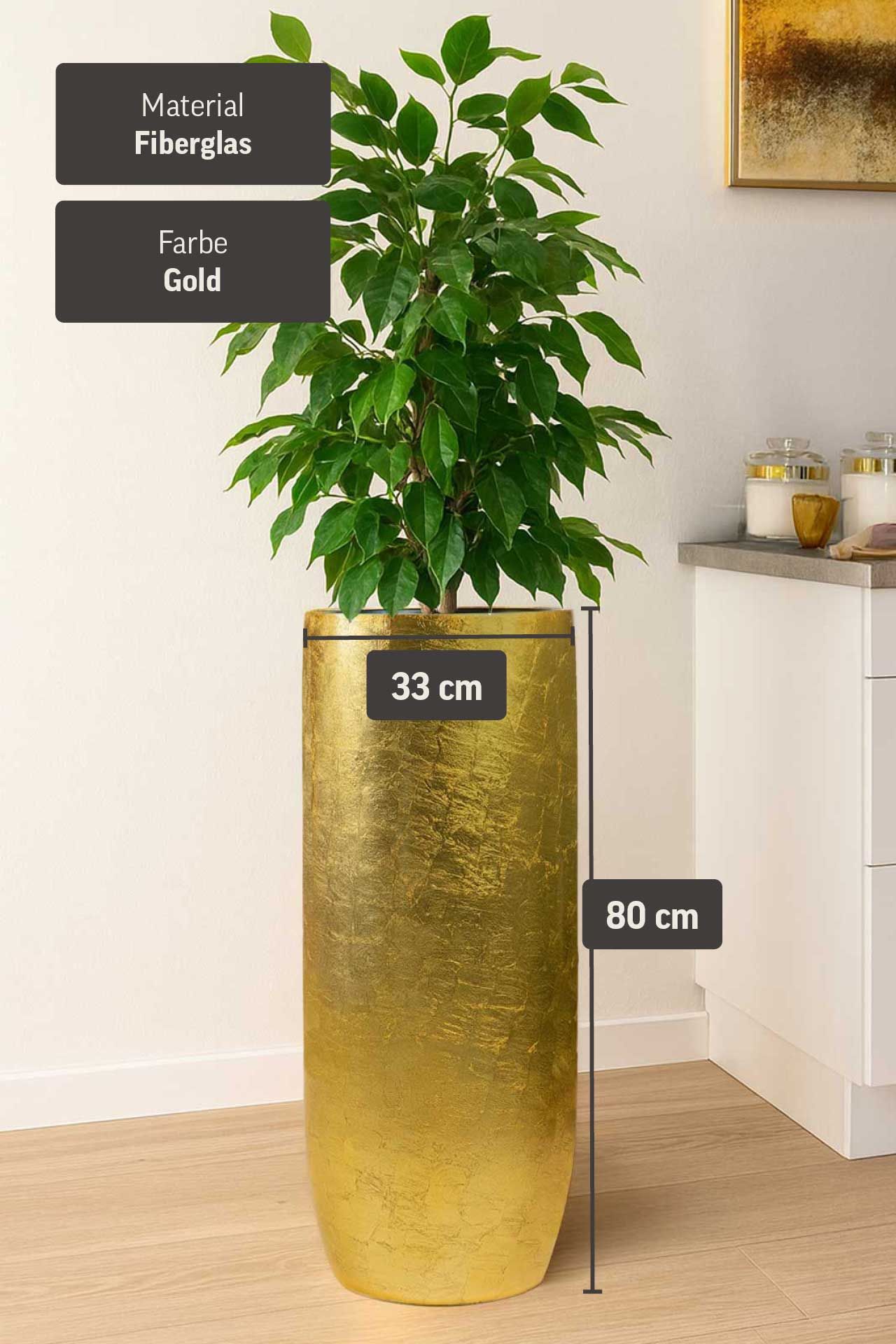 Pflanzgefäß Bodenvase SOLERIO Fiberglas Gold Hochglanz