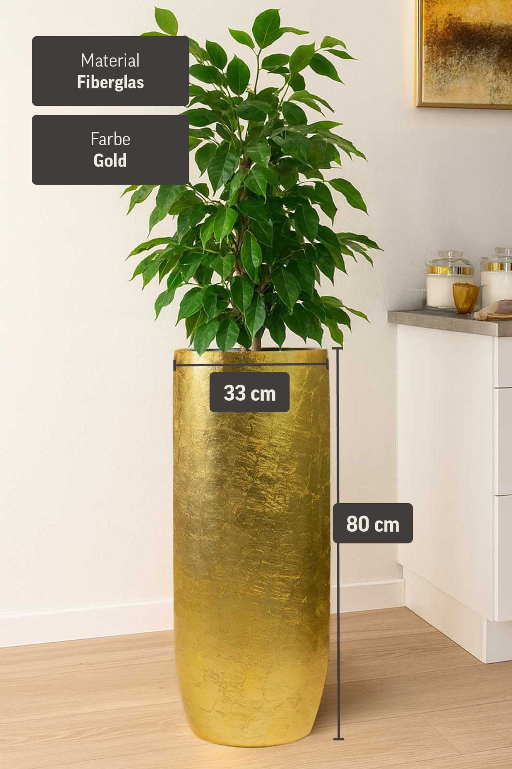Pflanzgefäß Bodenvase SOLERIO Fiberglas Gold Hochglanz Pflanzgefäß Bodenvase SOLERIO Fiberglas Gold Hochglanz