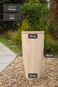 Exklusiver Pflanzkübel Fiberglas "City", Beige Geriffelt