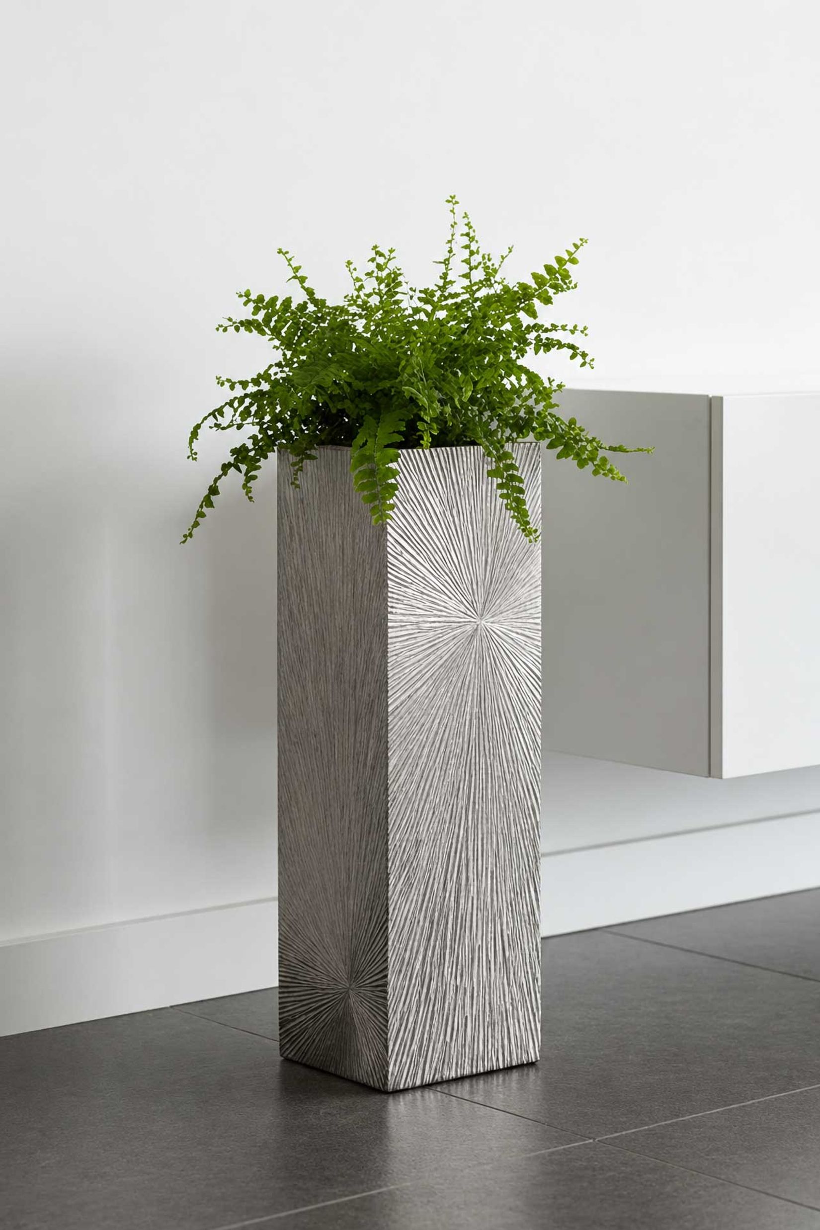 Pflanzkübel BLOCK Fiberglas 30x30x100 cm Silber