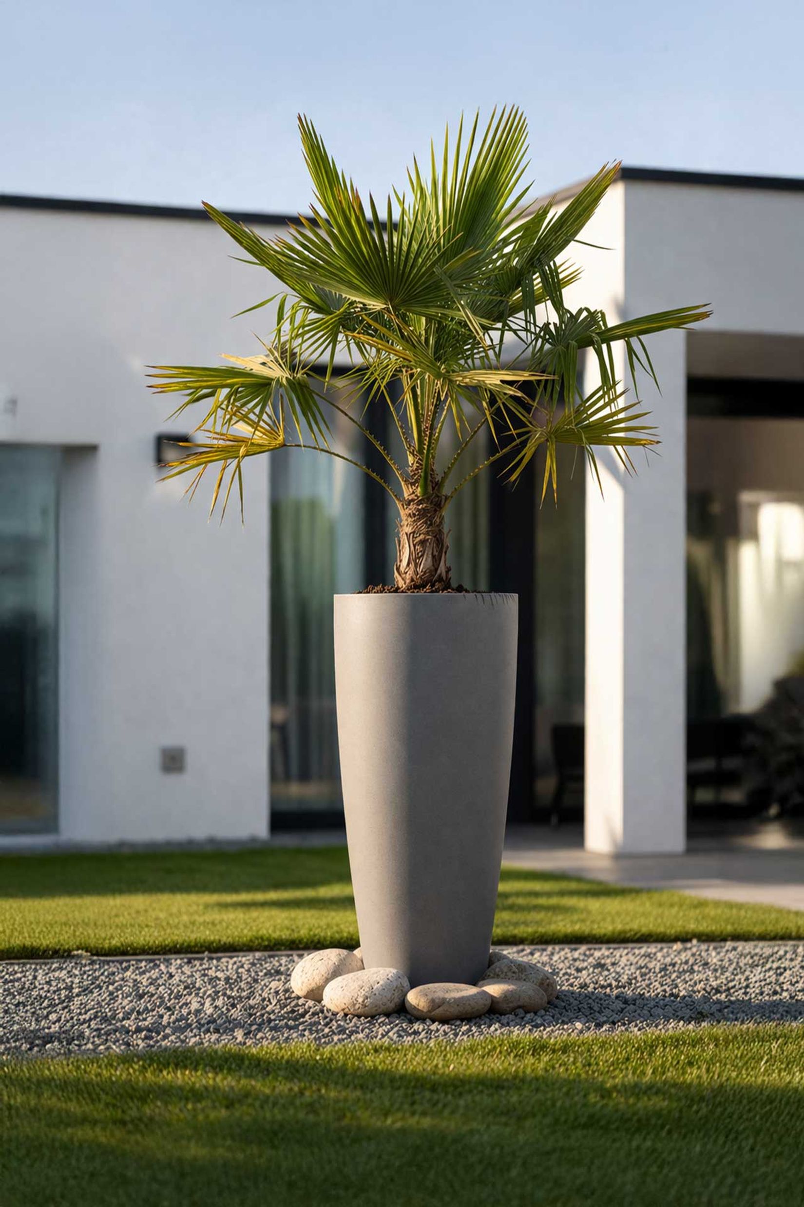 Pflanzkübel Blumenkübel Fiberglas "City", Beton-Design, Grau