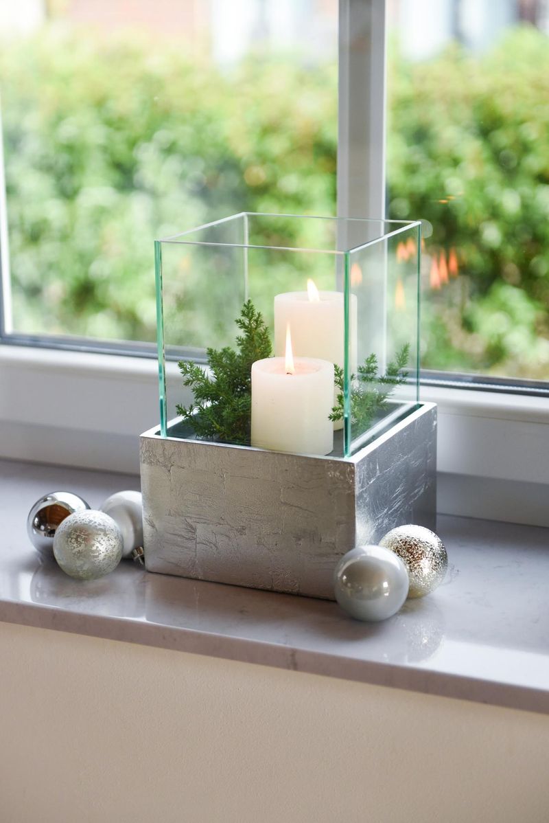 Deko-Windlicht Kerzenhalter viereckig CANDELITA Silber Hochglanz | 307132119229