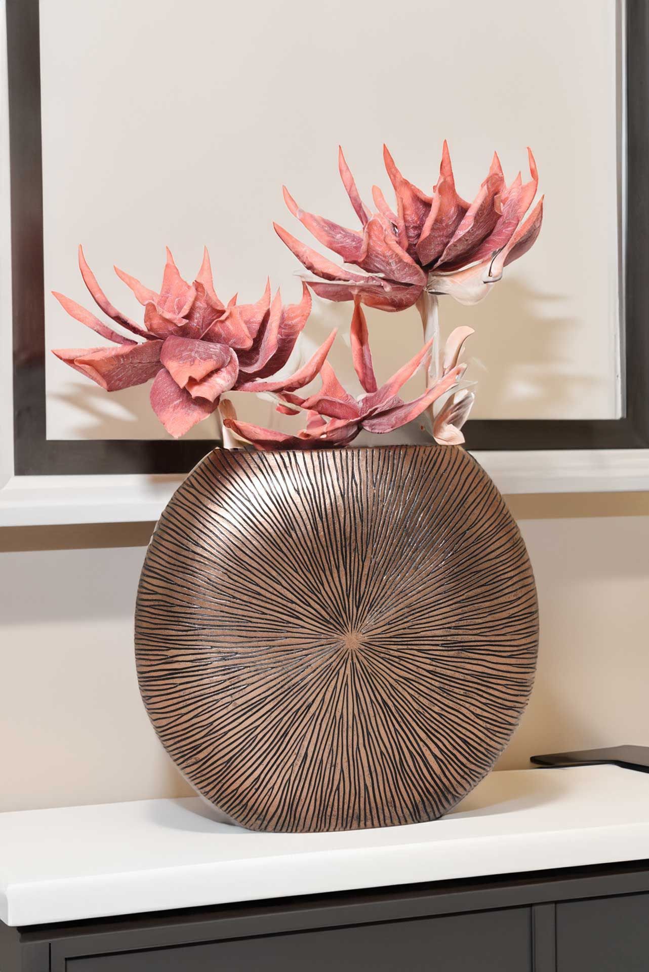 Vase Deko Bodenvase Fiberglas ATENA - Bronze Kupfer Schwarz | 661412455185