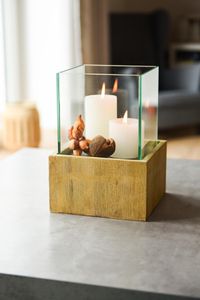 Deko-Windlicht Kerzenhalter viereckig Holz CANDELITA Braun