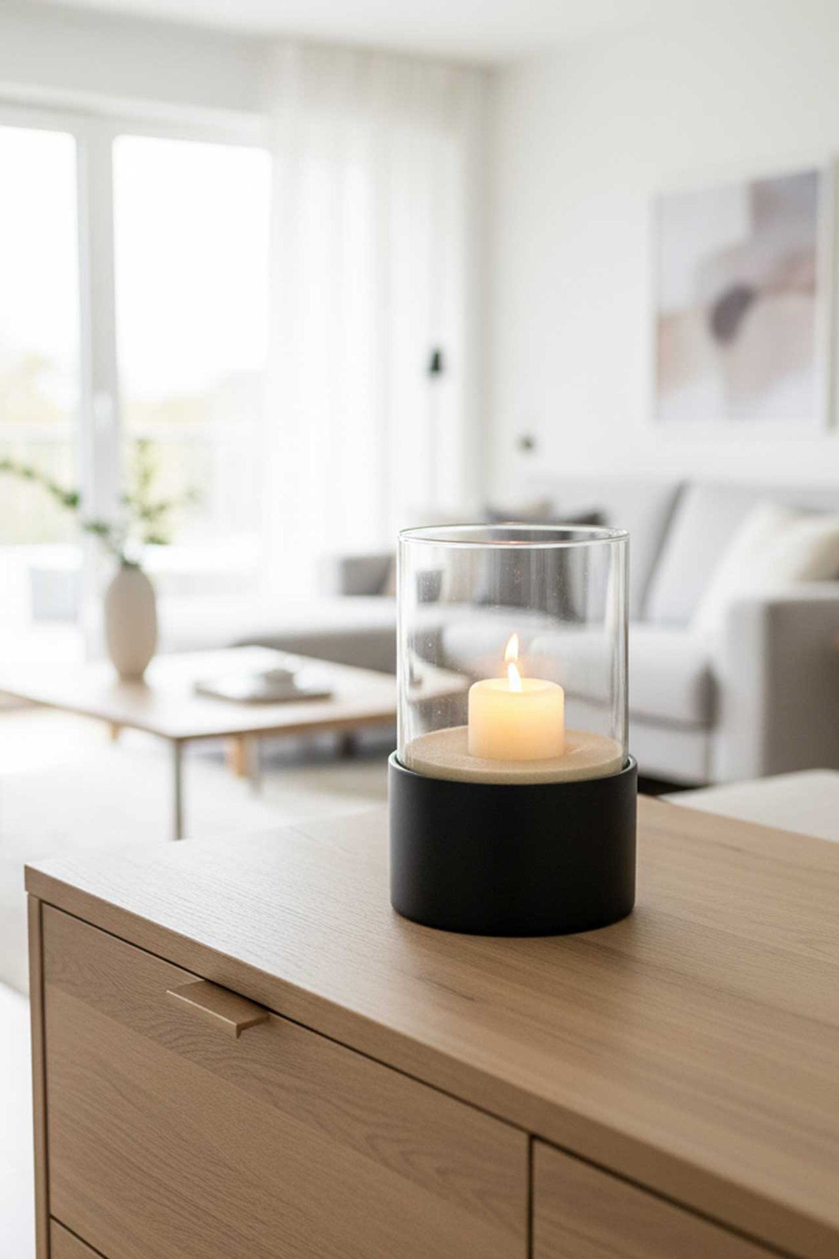 Windlicht Kerzenhalter CANDIRA rund Schwarz Matt