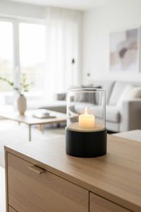 Windlicht Kerzenhalter CANDIRA rund Schwarz Matt