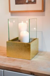 Deko-Windlicht Kerzenhalter viereckig CANDELITA Gold Hochglanz