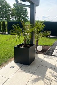 Pflanzkübel Blumenkübel Fiberglas "Block" Würfel, Anthrazit