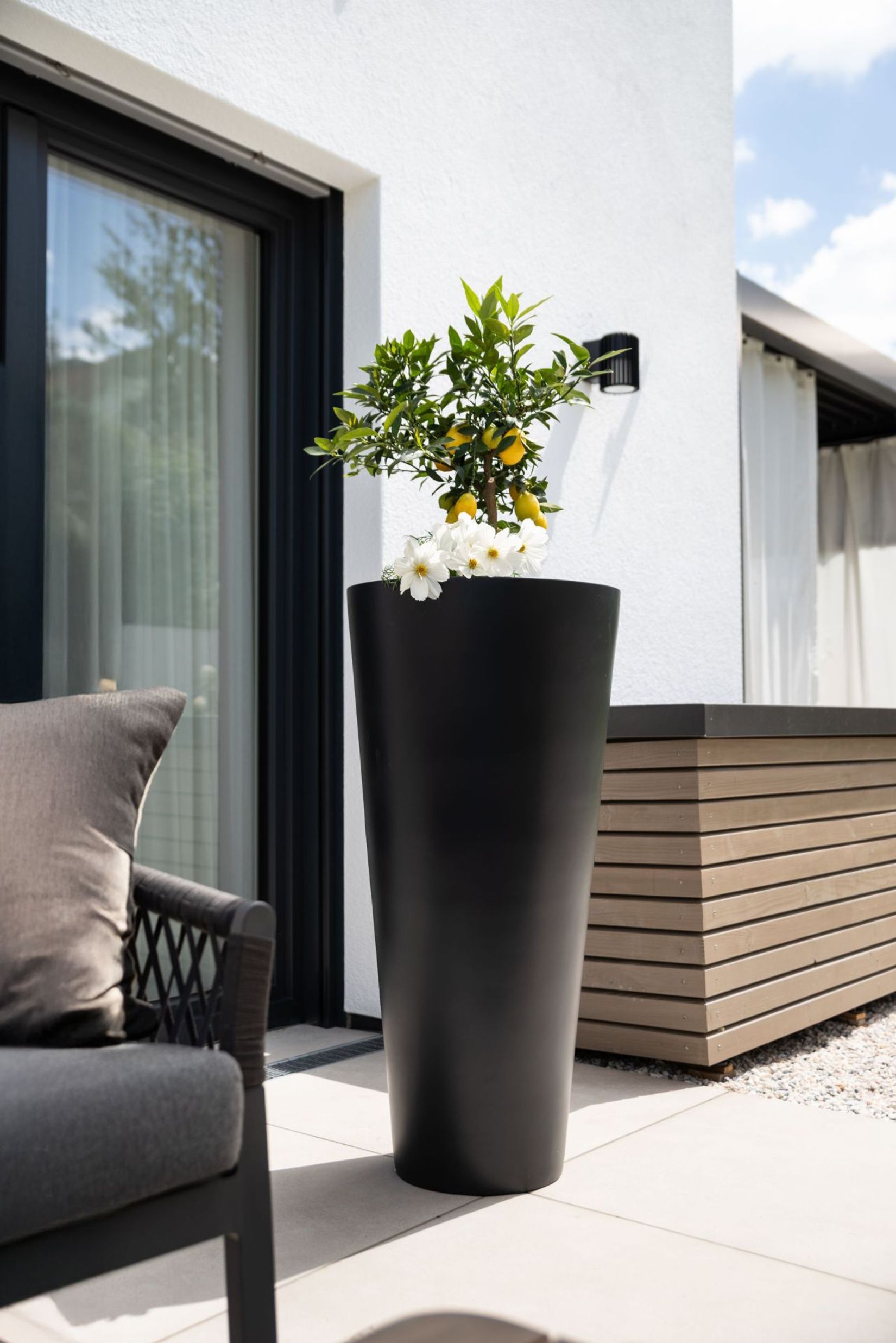 Pflanzkübel Blumenkübel Fiberglas "Rondo Classico", Anthrazit