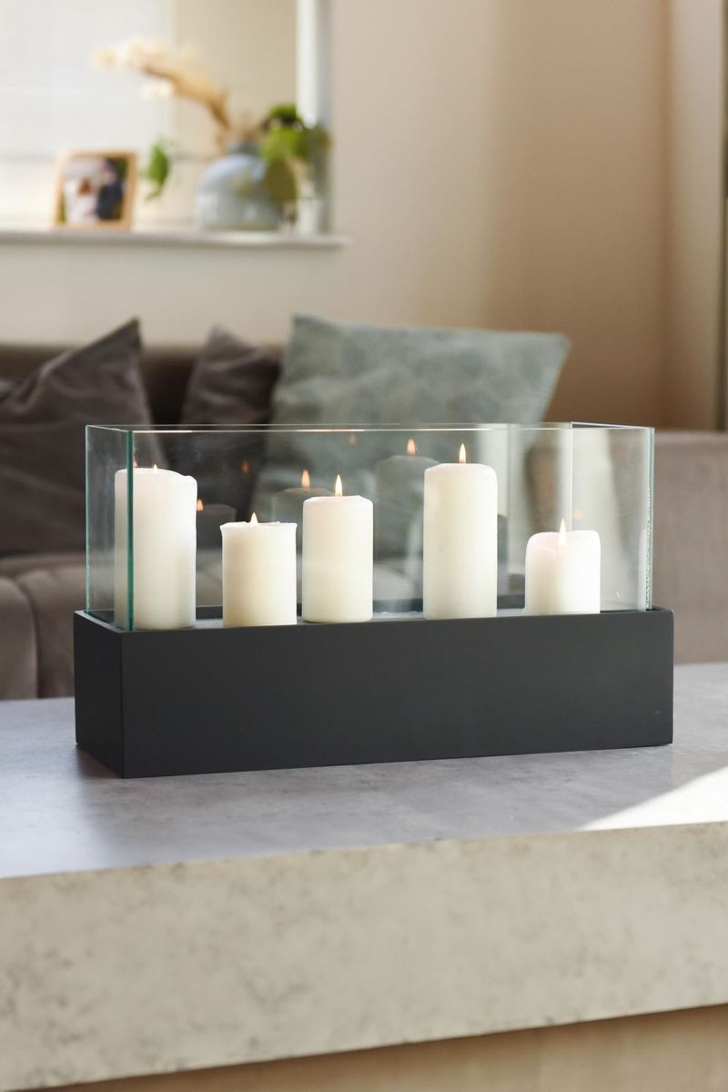 Deko-Windlicht Kerzenhalter rechteckig CANDELITO Schwarz Matt | 305101103528