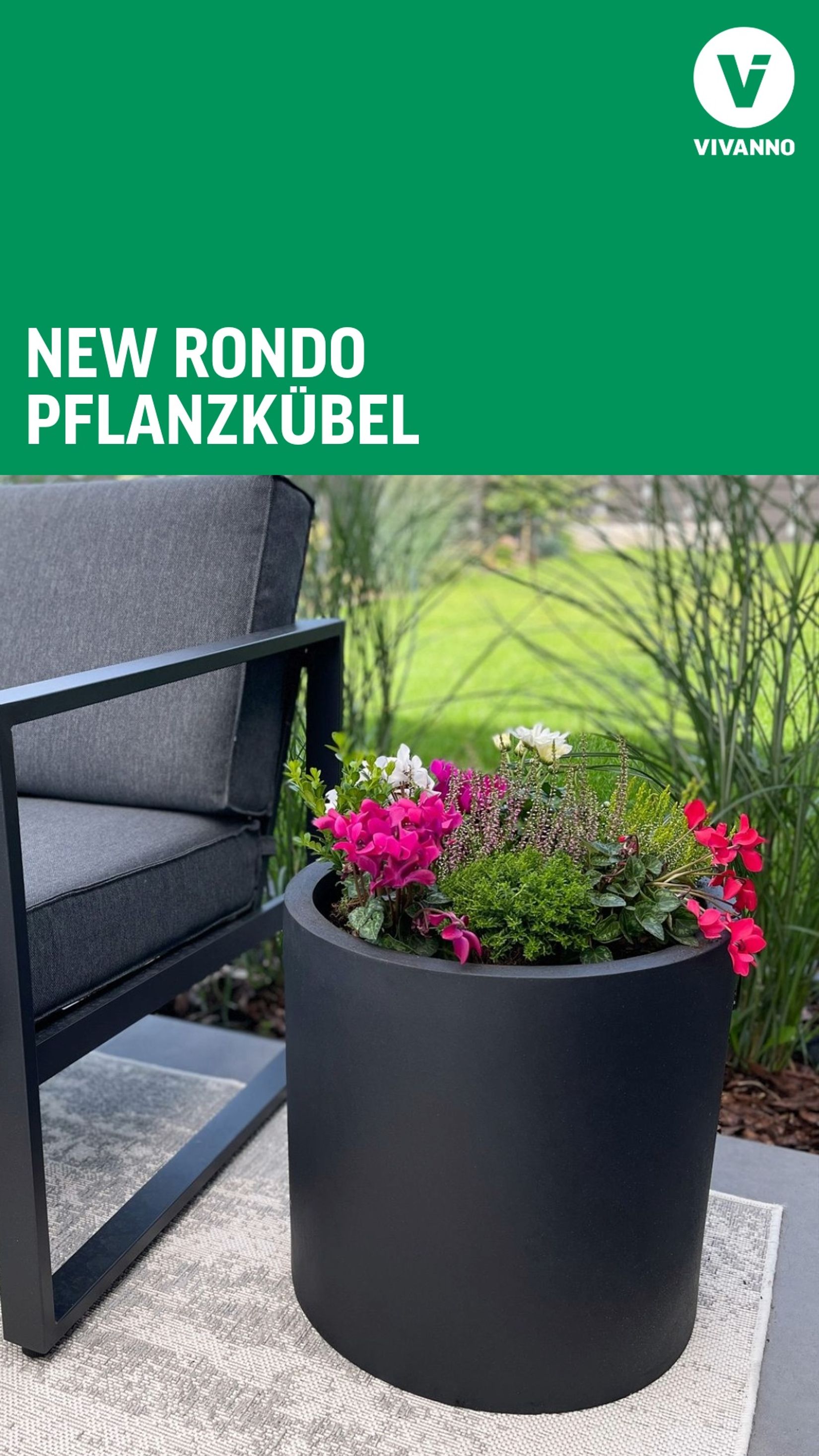 Blumentopf NEW RONDO Fiberglas 43x43 cm Schwarz | 43x43 cm | 101443011184