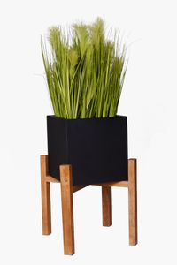 Pflanzkübel Blumenkübel auf Holzgestell "Piazzo Ango" Anthrazit / Braun