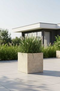 Pflanzkübel Blumenkübel Fiberglas "Block" Würfel, Beige gestreift