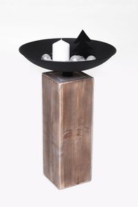 Säule mit Schale Podest Holz Eisen AURORA braun schwarz