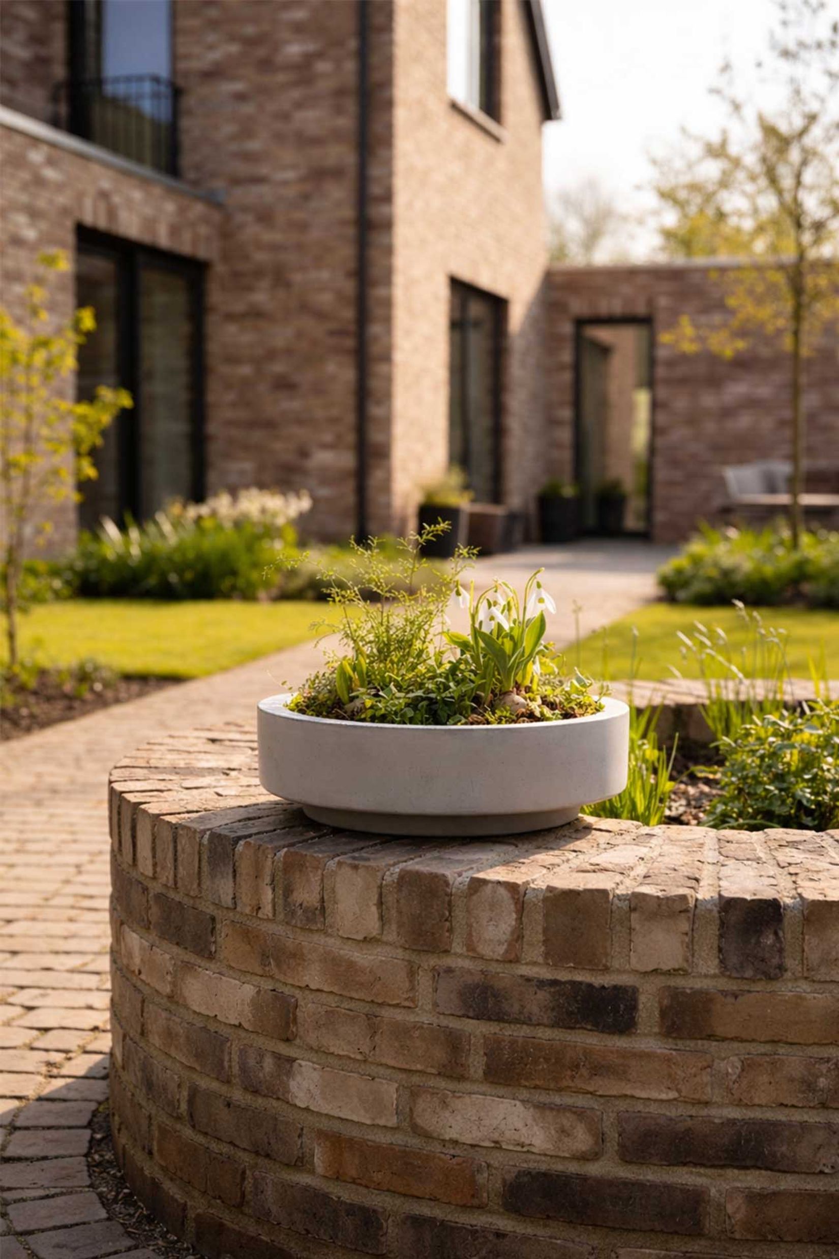 Pflanzschale Dekoschale rund Fiberglas ESCADA LOW Beton-Design Grau