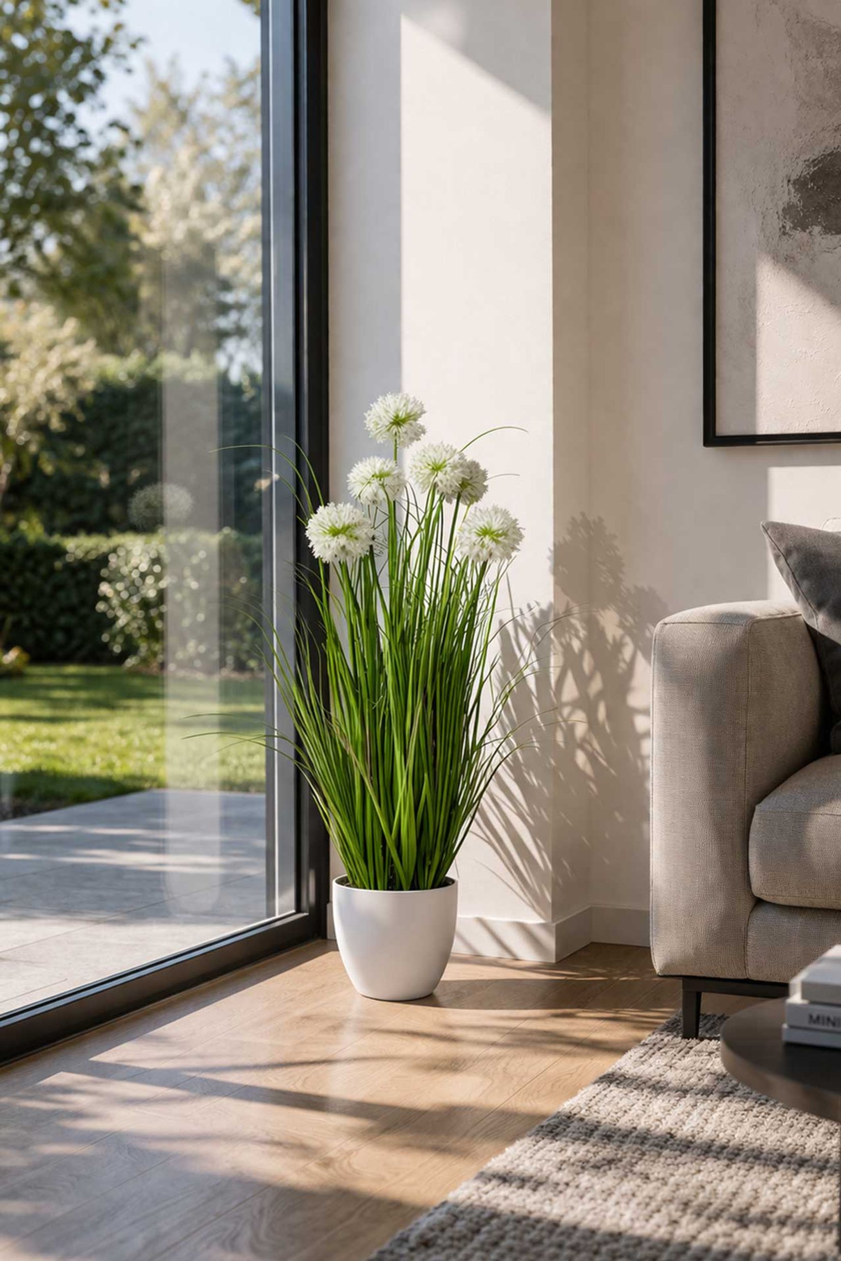 Kunstpflanze Gras mit Blüten im Topf TARA