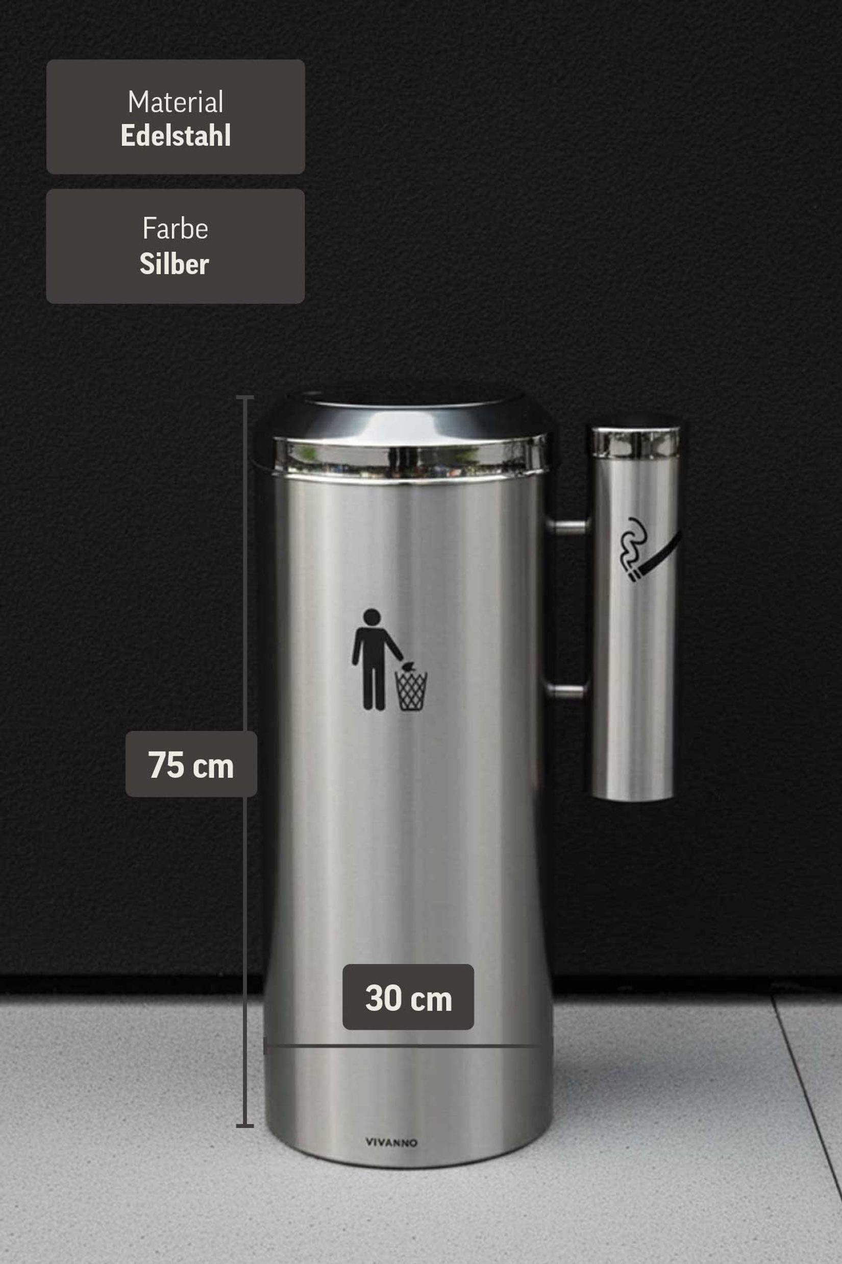 Mülleimer mit Ascher Edelstahl "Ember", Gebürstet/Poliert