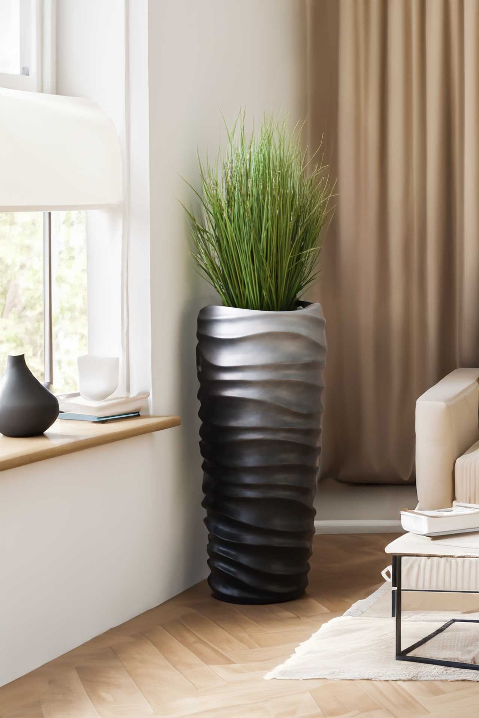 Pflanzkübel Bodenvase Fiberglas CORRIDA Silber-Grau