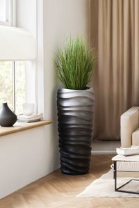 Pflanzkübel Bodenvase Fiberglas CORRIDA Silber-Grau