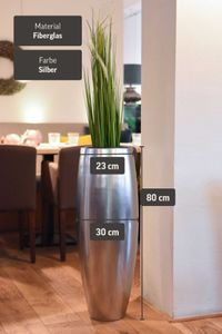Exklusiver Blumenkübel Pflanzkübel Fiberglas MAGNUM - Silber Metallic