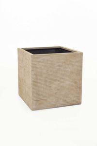 Pflanzkübel Blumenkübel Fiberglas "Block" Würfel, Beige gestreift