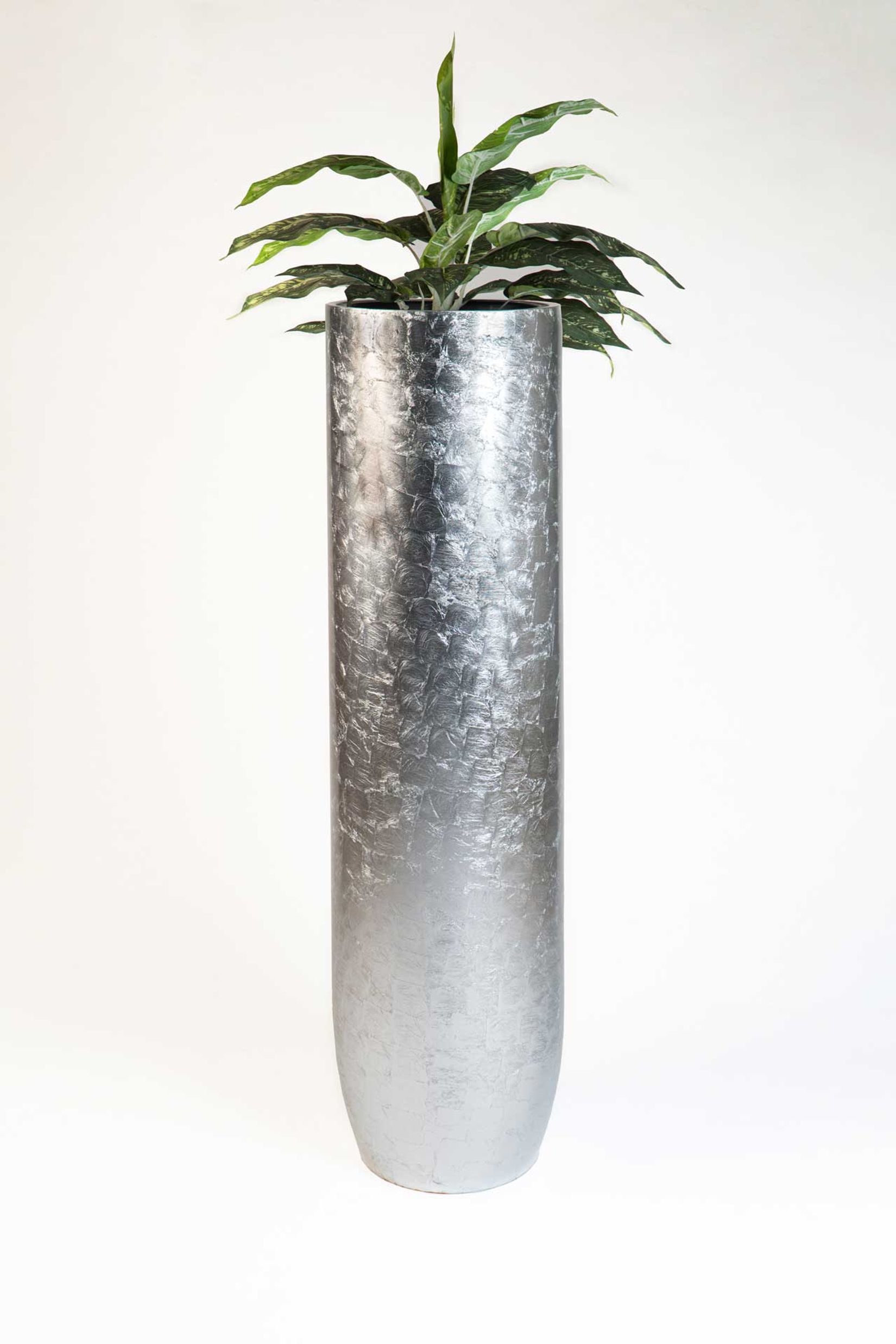 Pflanzgefäß Bodenvase SOLERIO Fiberglas Silber Hochglanz