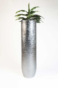 Pflanzgefäß Bodenvase SOLERIO Fiberglas Silber Hochglanz