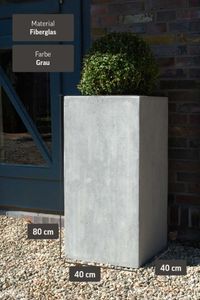 Pflanzkübel Blumenkübel Fiberglas "Block" Säule, Beton-Design, Grau