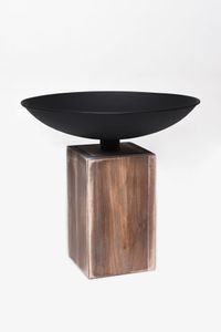 Säule mit Schale Podest Holz Eisen AURORA braun schwarz