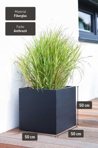 Pflanzkübel Blumenkübel Fiberglas "Block" Würfel, Anthrazit