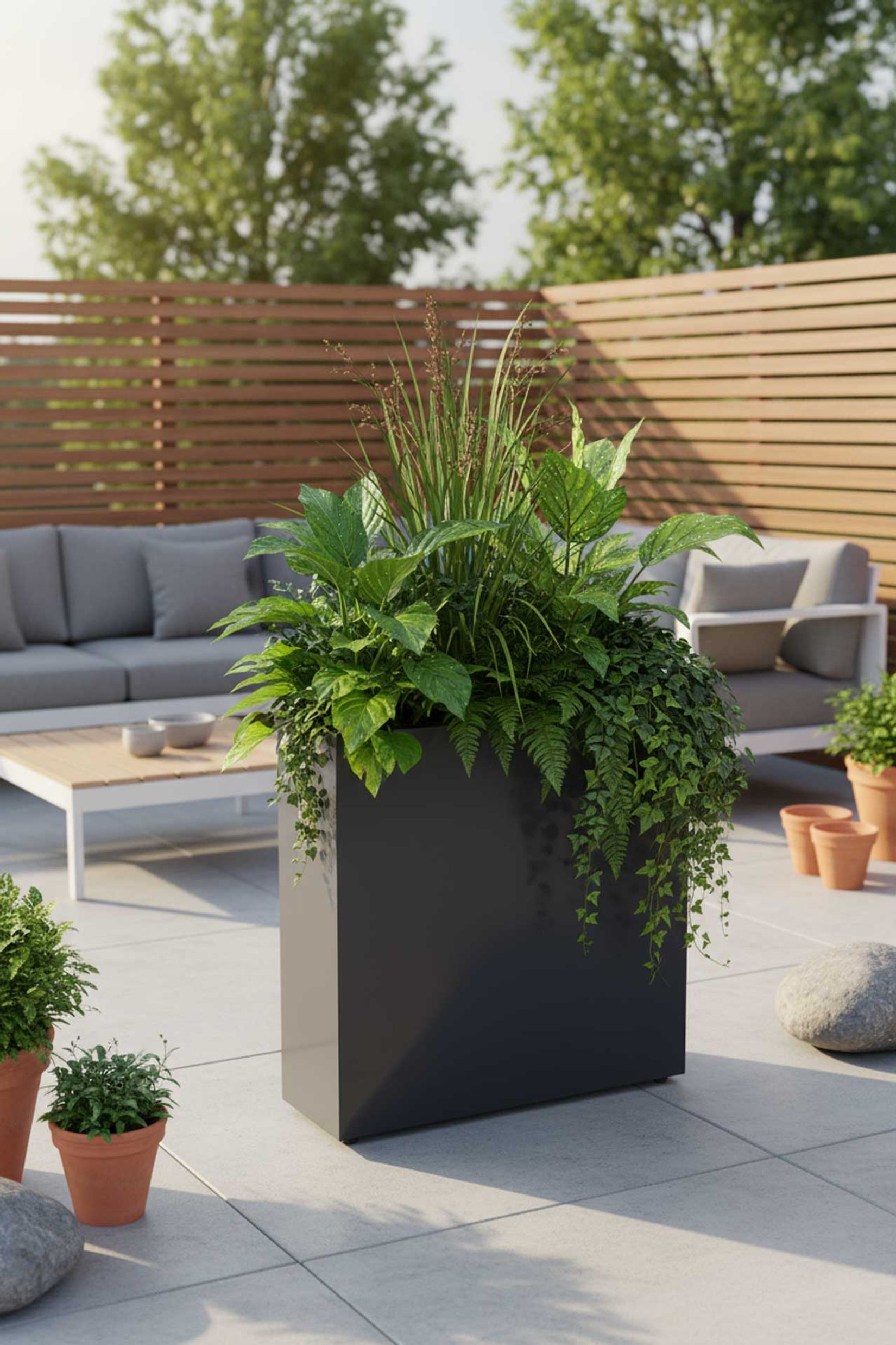 Raumteiler mit Rollen pulverbeschichteter Edelstahl "Elemento", Anthrazit Raumteiler mit Rollen pulverbeschichteter Edelstahl "Elemento", Anthrazit