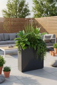 Raumteiler mit Rollen pulverbeschichteter Edelstahl "Elemento", Anthrazit Raumteiler mit Rollen pulverbeschichteter Edelstahl "Elemento", Anthrazit