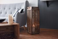 Windlichtsäule Kerzenhalter aus Holz Rattan VELAS - Braun Grau