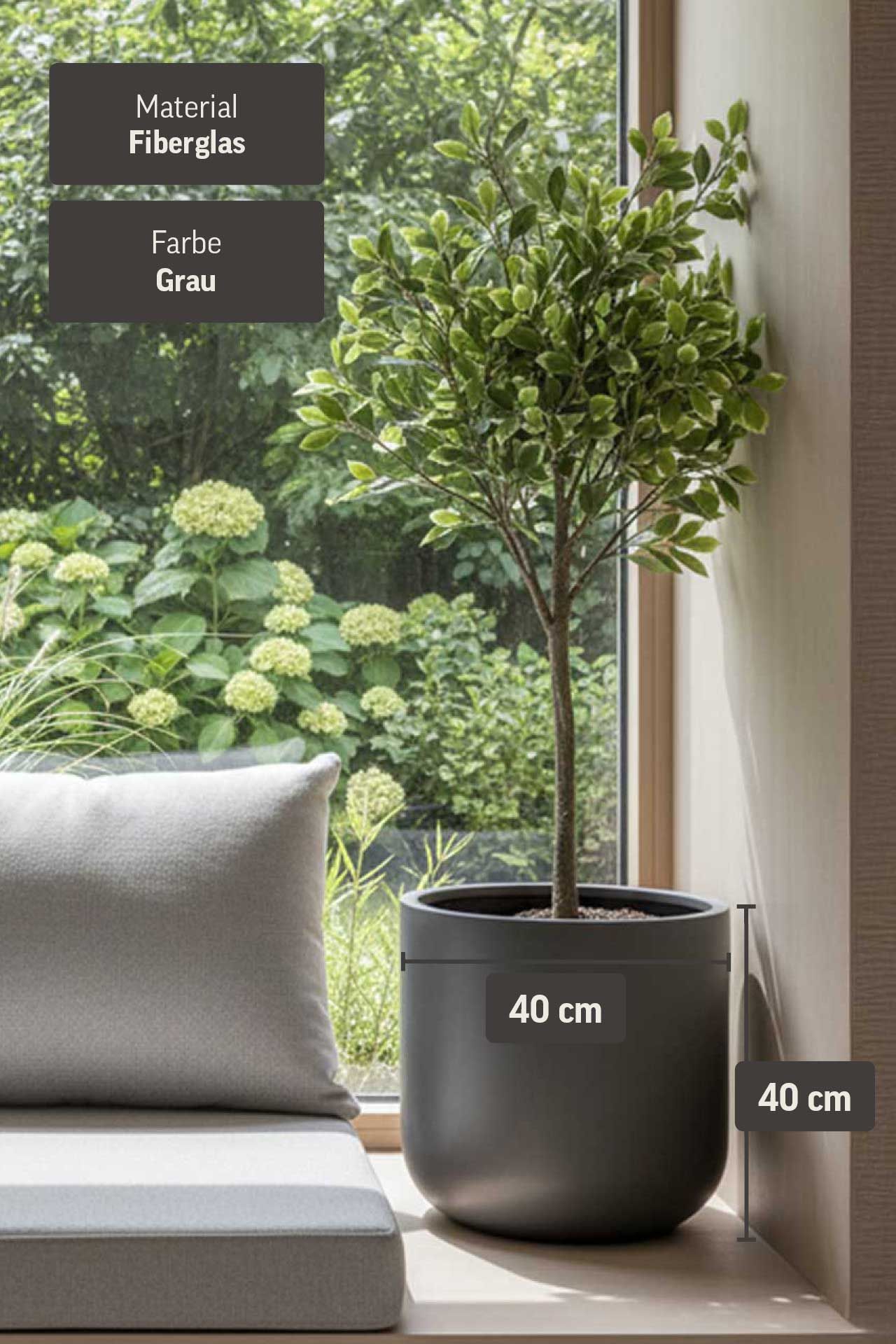 Blumentopf Pflanztopf Fiberglas CHICO Beton-Design Grau | 40x40 cm | 17101214040
