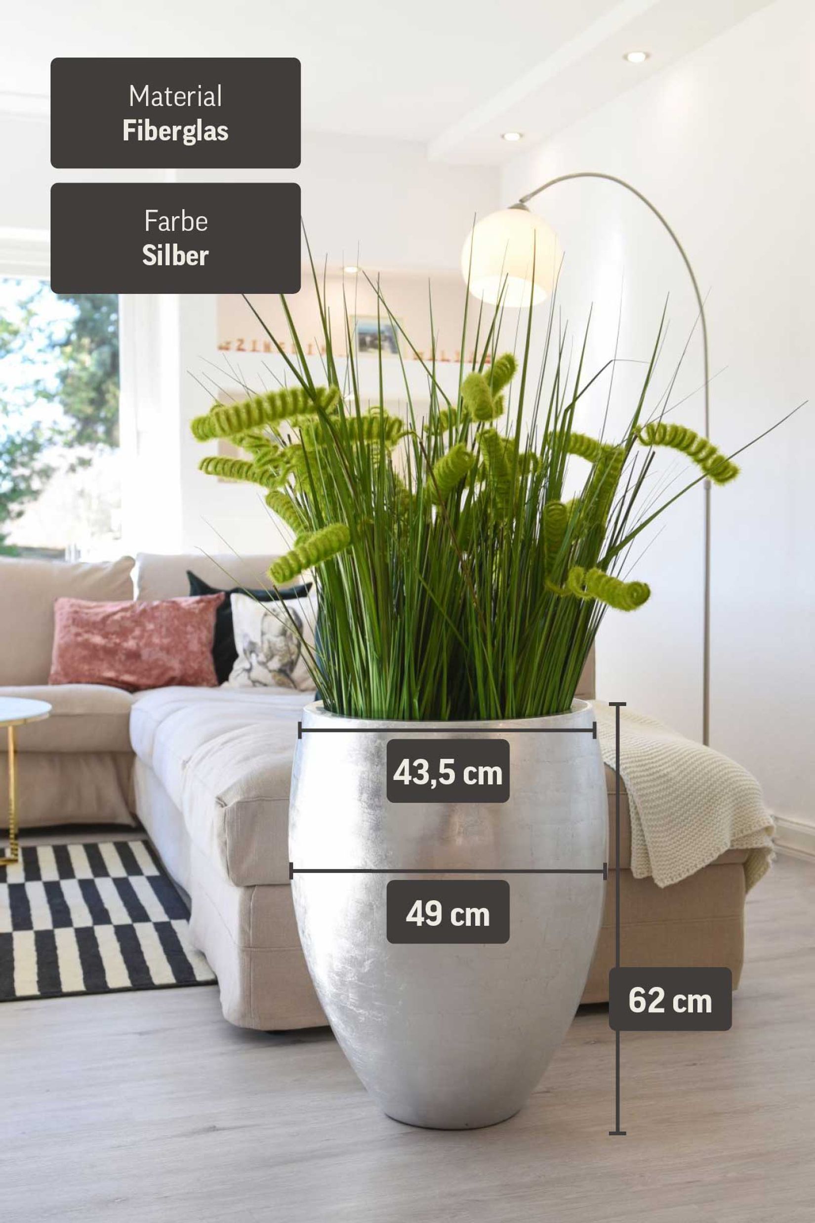 Exklusiver Pflanzkübel Fiberglas "Caliso", Silber Hochglanz Exklusiver Pflanzkübel Fiberglas "Caliso", Silber Hochglanz