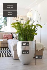 Exklusiver Pflanzkübel Fiberglas "Caliso", Silber Hochglanz Exklusiver Pflanzkübel Fiberglas "Caliso", Silber Hochglanz